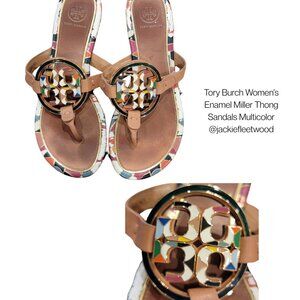 Tory Burch Women's Enamel Miller Thong Sandals Multicolor Elba Camello